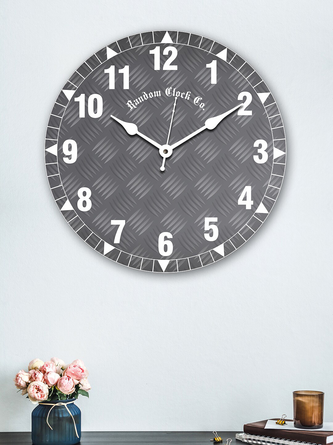 Buy RANDOM Silver Toned & White Rustic Mat Shade Wooden Analogue Wall