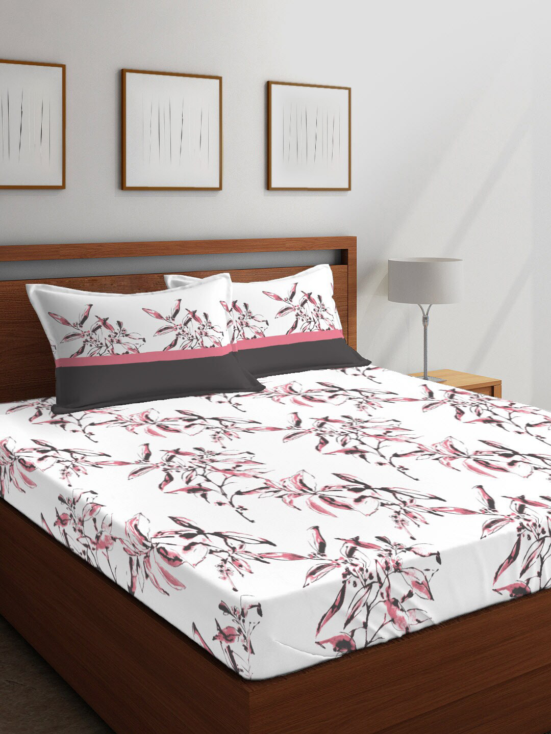 Buy Layers Pink & White Floral Printed 144TC Cotton 1 Single Bedsheet