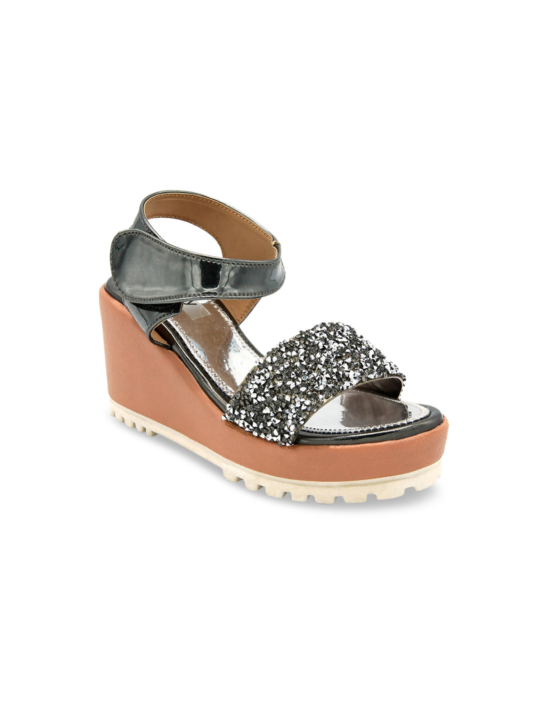 Buy Jazzy Juniors Girls Grey Embellished Wedges Heels for Girls