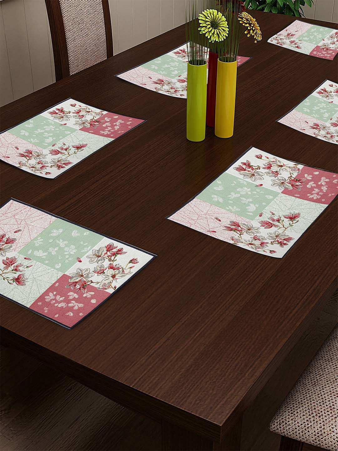 Buy KLOTTHE Set Of 6 White & Red Floral Woven Dining Table Mats Table Placemats for Unisex