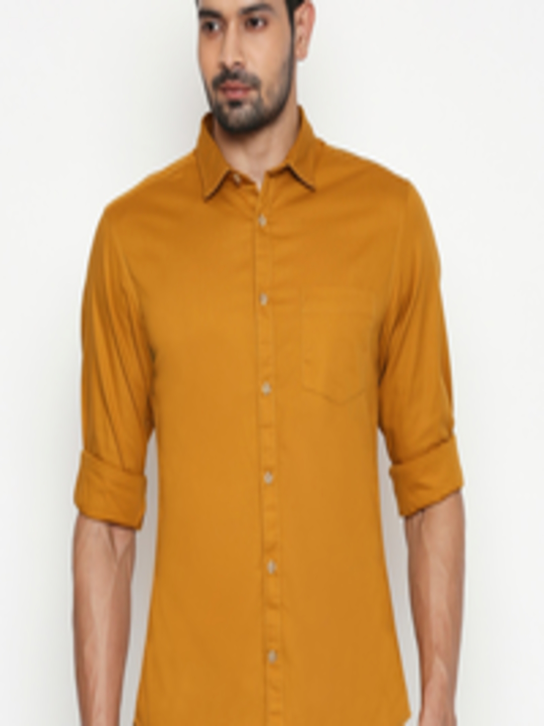 Buy BYFORD By Pantaloons Men Mustard Slim Fit Solid Casual Shirt ...