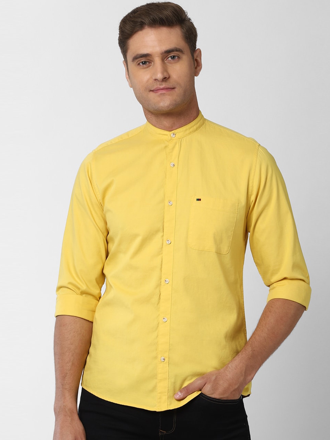 Buy Peter England Casuals Men Yellow Slim Fit Solid Cotton Casual Shirt ...