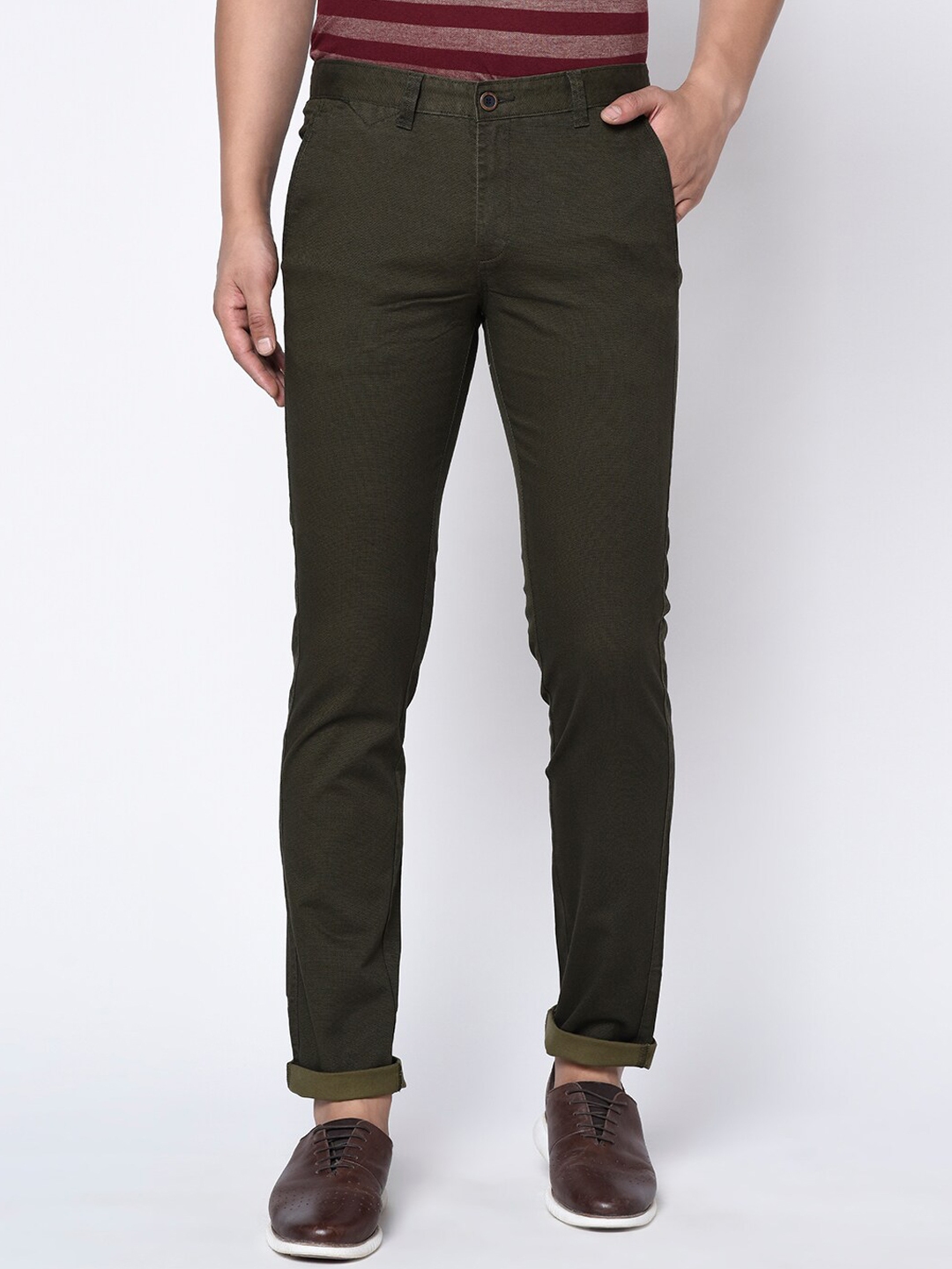 Buy Octave Men Green Regular Fit Solid Chinos - Trousers for Men ...