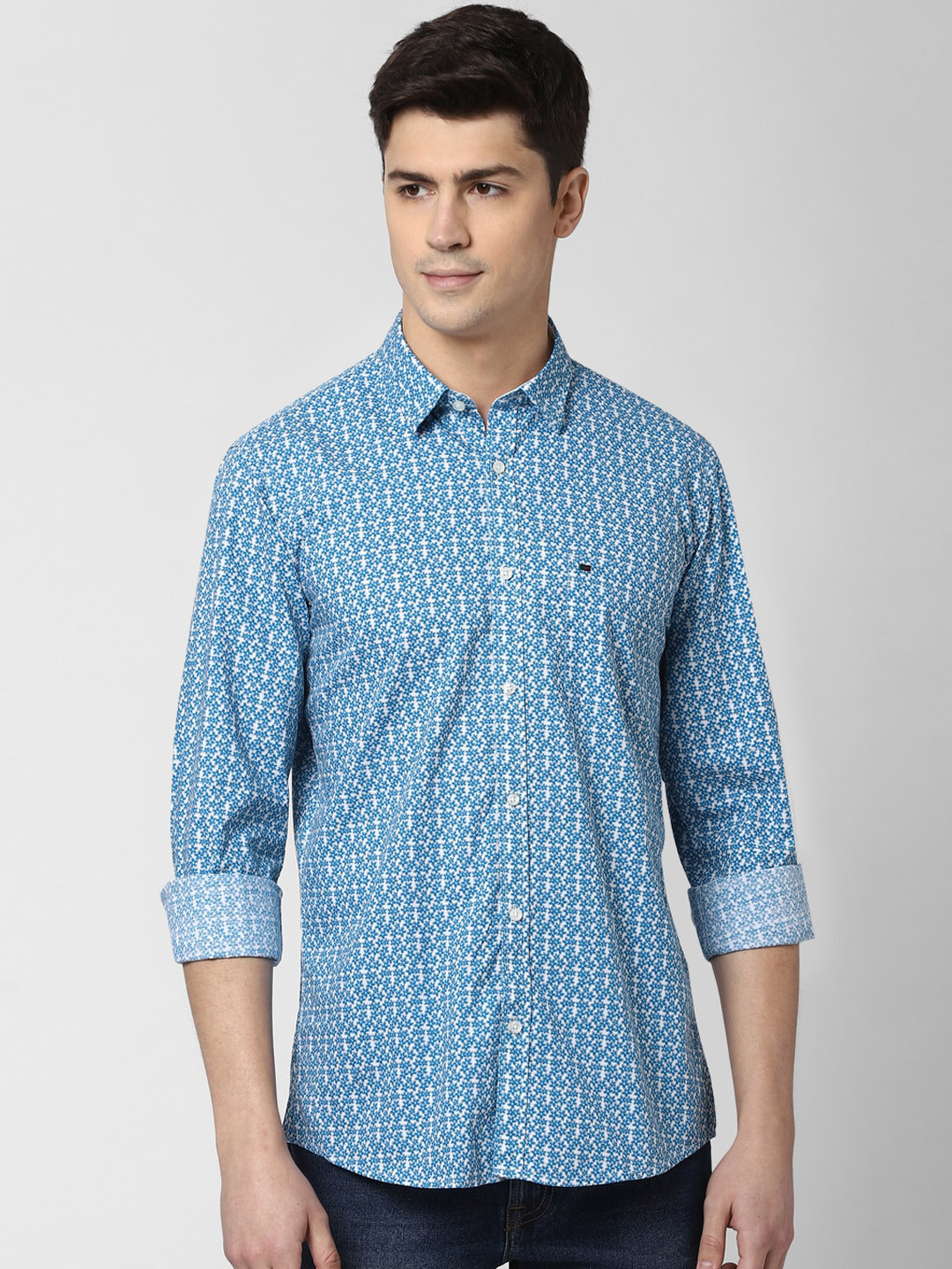Buy Peter England Casuals Men Blue Slim Fit Printed Casual Shirt