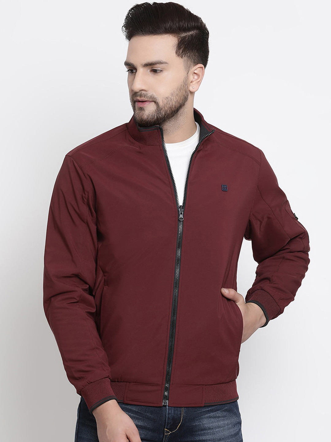 Buy COBB Men Maroon Solid Lightweight Open Front Jacket Jackets for