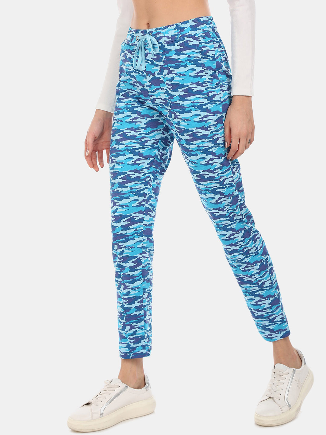Buy Sugr Women Blue Camouflage Slim Fit Track Pants Track Pants for