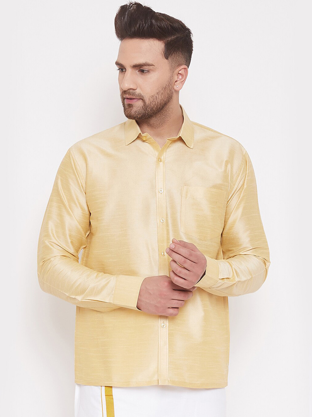 Buy VASTRAMAY Men Gold Toned Regular Fit Solid Casual Shirt Shirts