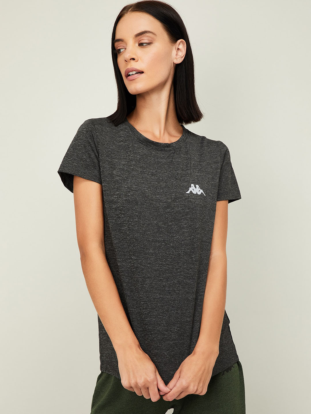 Buy Kappa Women Grey Melange Solid Round Neck T Shirt Tshirts for