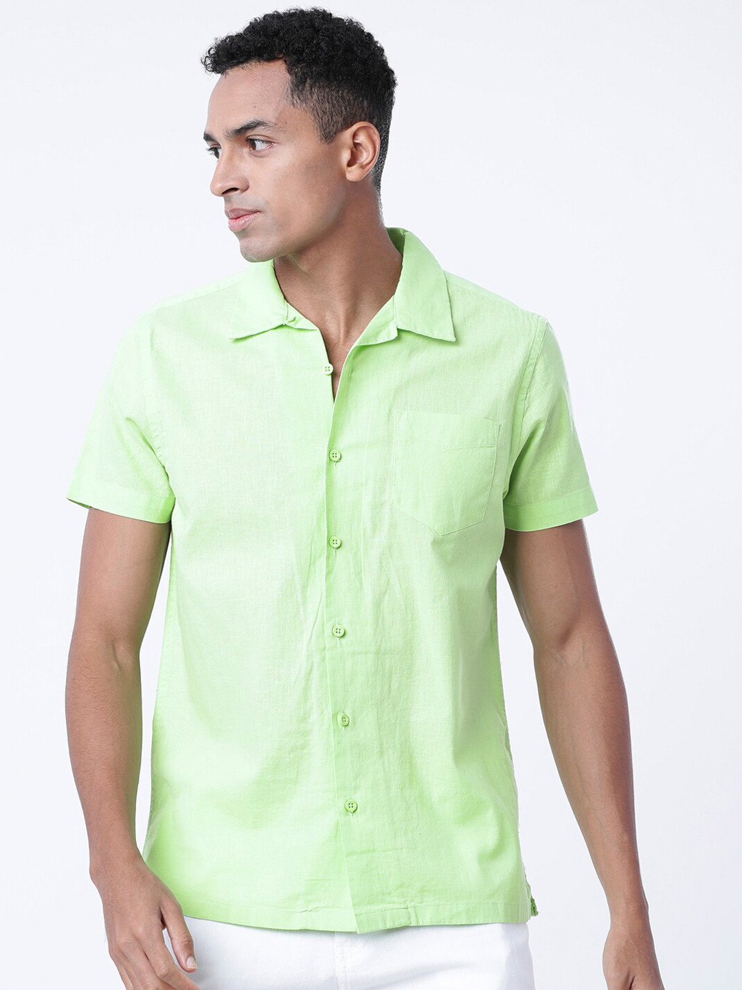 Buy HIGHLANDER Men Lime Green Slim Fit Solid Casual Shirt Shirts for