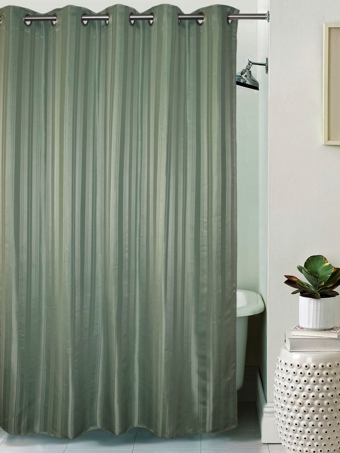 Buy Lushomes Green Striped Uni Dyed Shower Curtain Shower Curtains