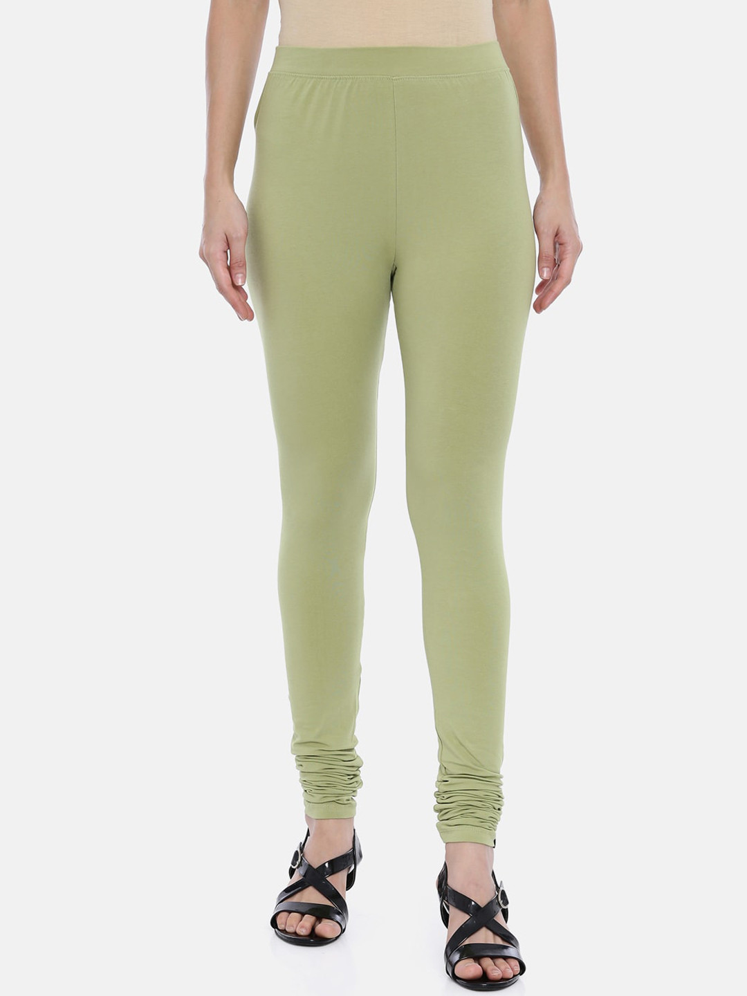 Buy Huggy Women Olive Green Solid Churidar Leggings Leggings for
