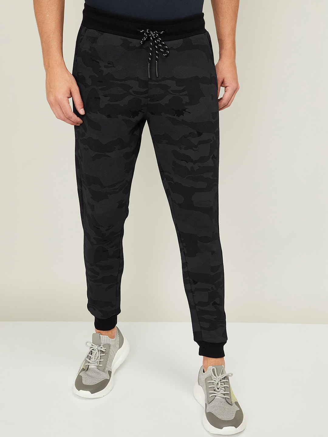 Buy Bossini Men Black & Grey Camouflage Printed Joggers - Track Pants ...