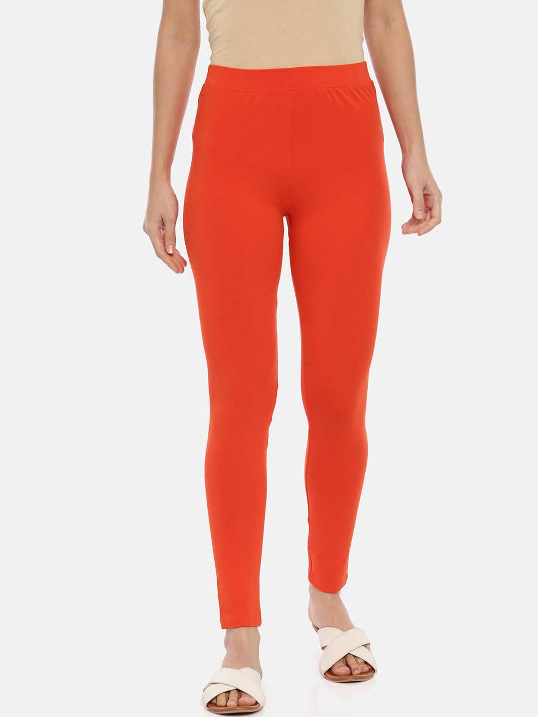 Buy Huggy Women Orange Solid Ankle Length Leggings Leggings for Women