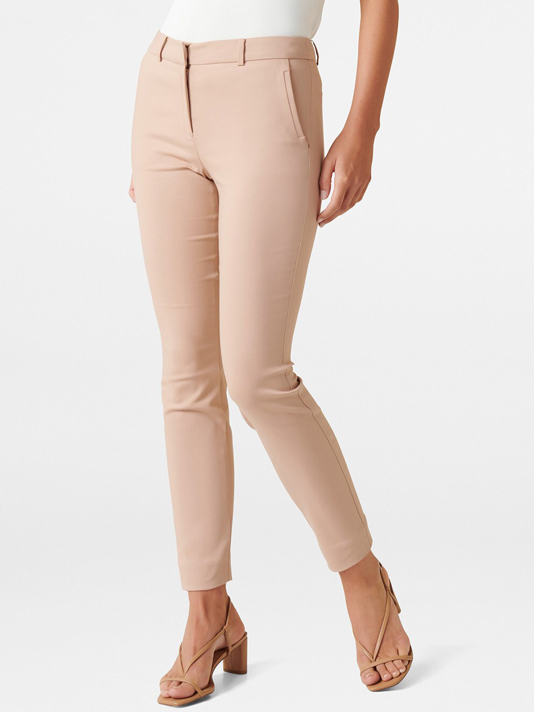 Buy Forever New Women Beige Slim Fit Solid Regular Trousers - Trousers for Women 13639684 | Myntra