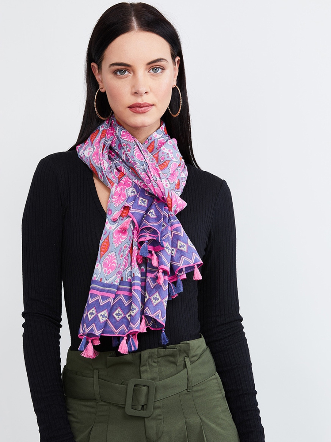 Buy Max Women Pink & Purple Printed Scarf Scarves for Women 13646612