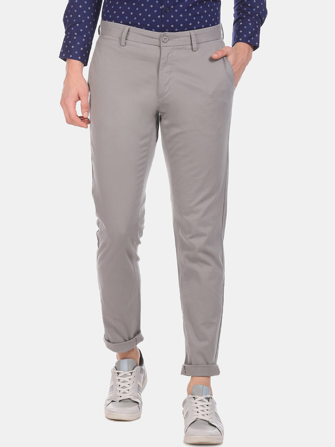 Buy U.S. Polo Assn. Men Grey Regular Fit Solid Chinos - Trousers for ...