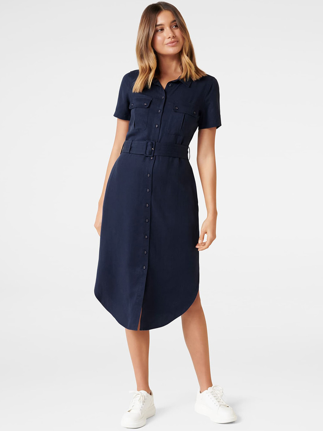 Buy Forever New Women Navy Blue Solid Shirt Dress Dresses For Women buy-forever-new-women-navy-blue-solid-shirt-dress-dresses-for-women
