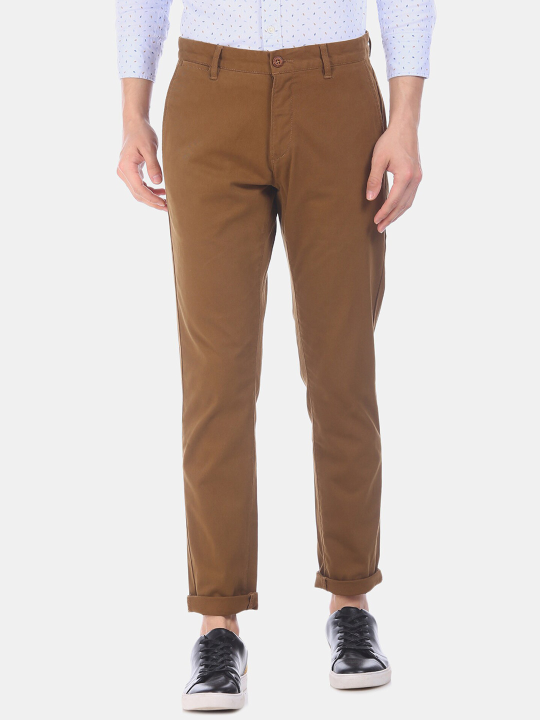 Buy U.S. Polo Assn. Men Brown Regular Fit Solid Regular Trousers