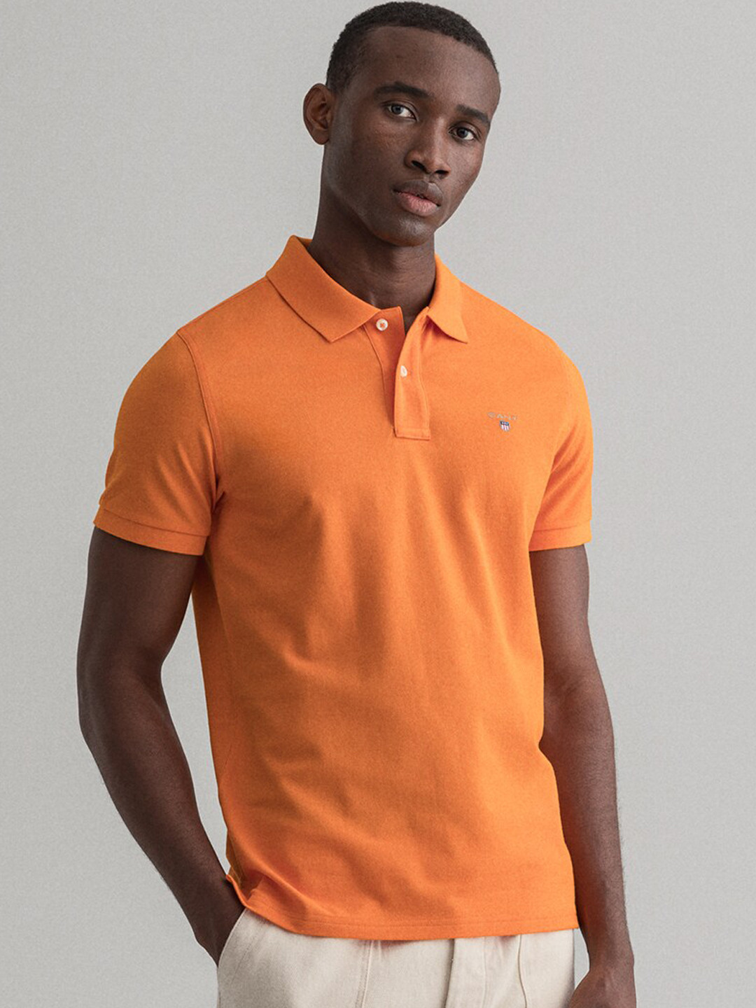 Buy GANT Men Orange Solid Polo Collar T Shirt Tshirts for Men