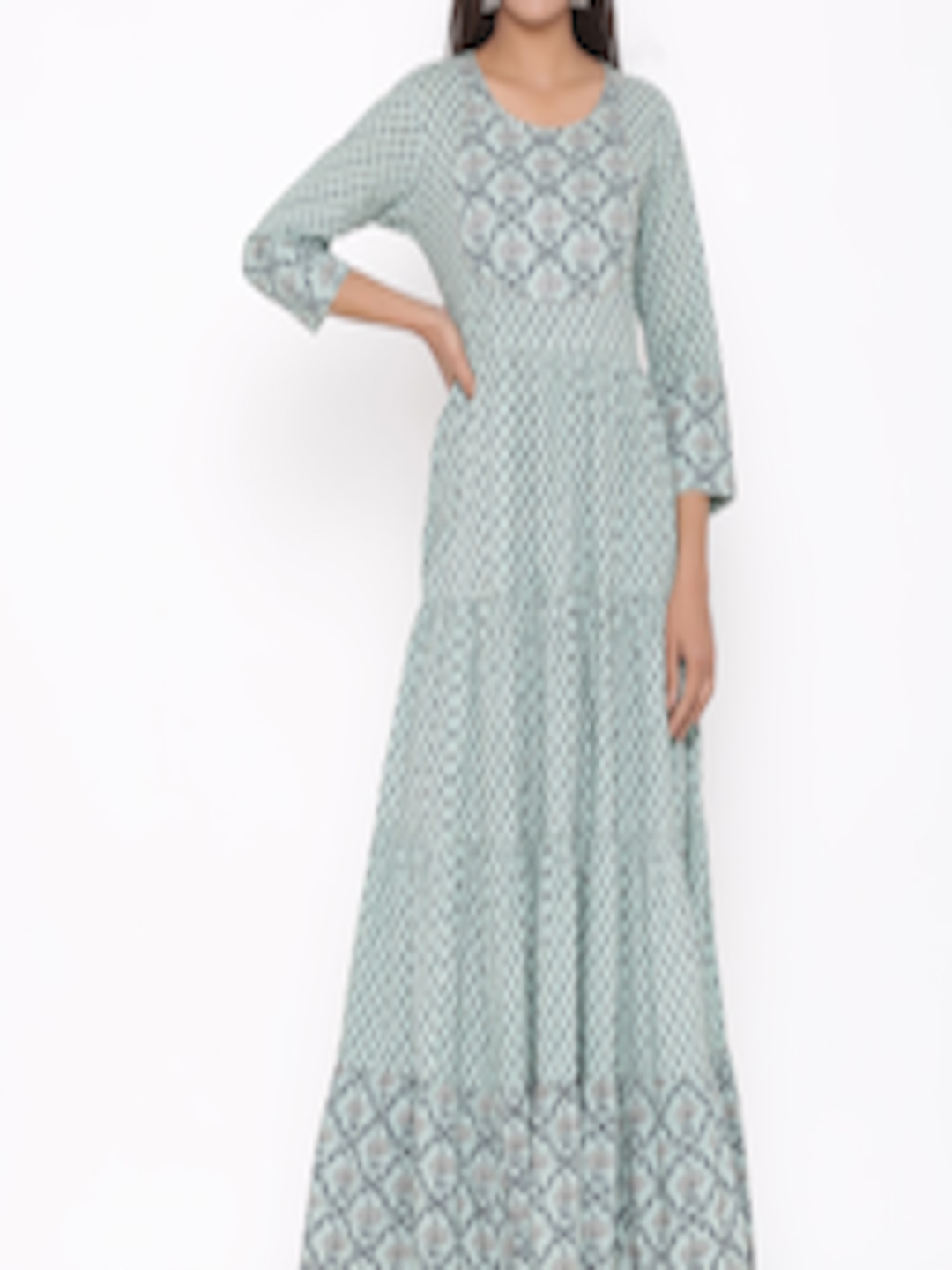 Buy Silai Bunai Women Green Printed Maxi Dress - Dresses for Women ...