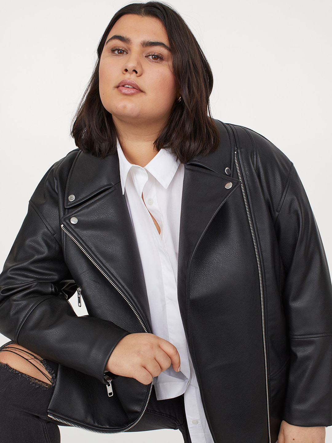 Buy H&M Women Black Oversized Biker Jacket Jackets for Women 13652614