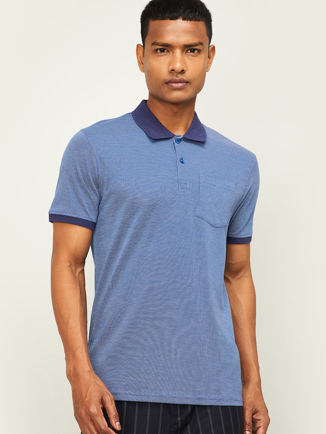 Buy CODE By Lifestyle Men Blue Textured Polo Collar T Shirt - Tshirts ...
