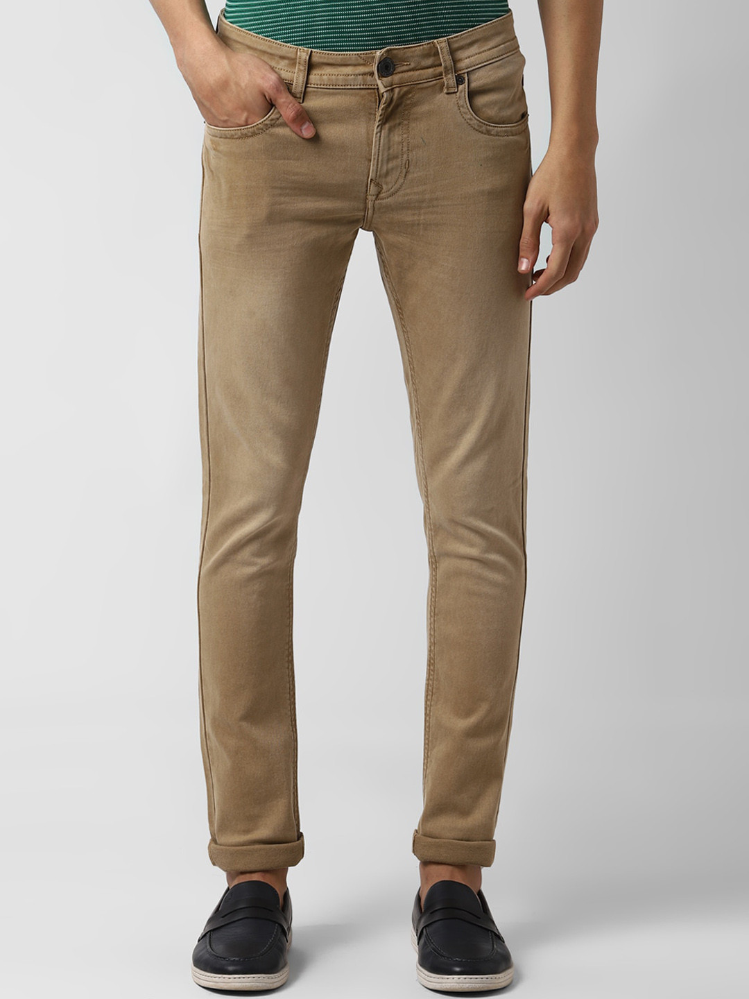 Buy Peter England Men Brown Skinny Fit Mid Rise Clean Look Jeans