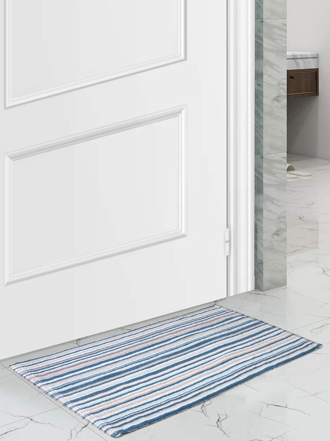 Buy SCENTRA HOME Blue & White Striped Bath Mat Bath Rugs for Unisex