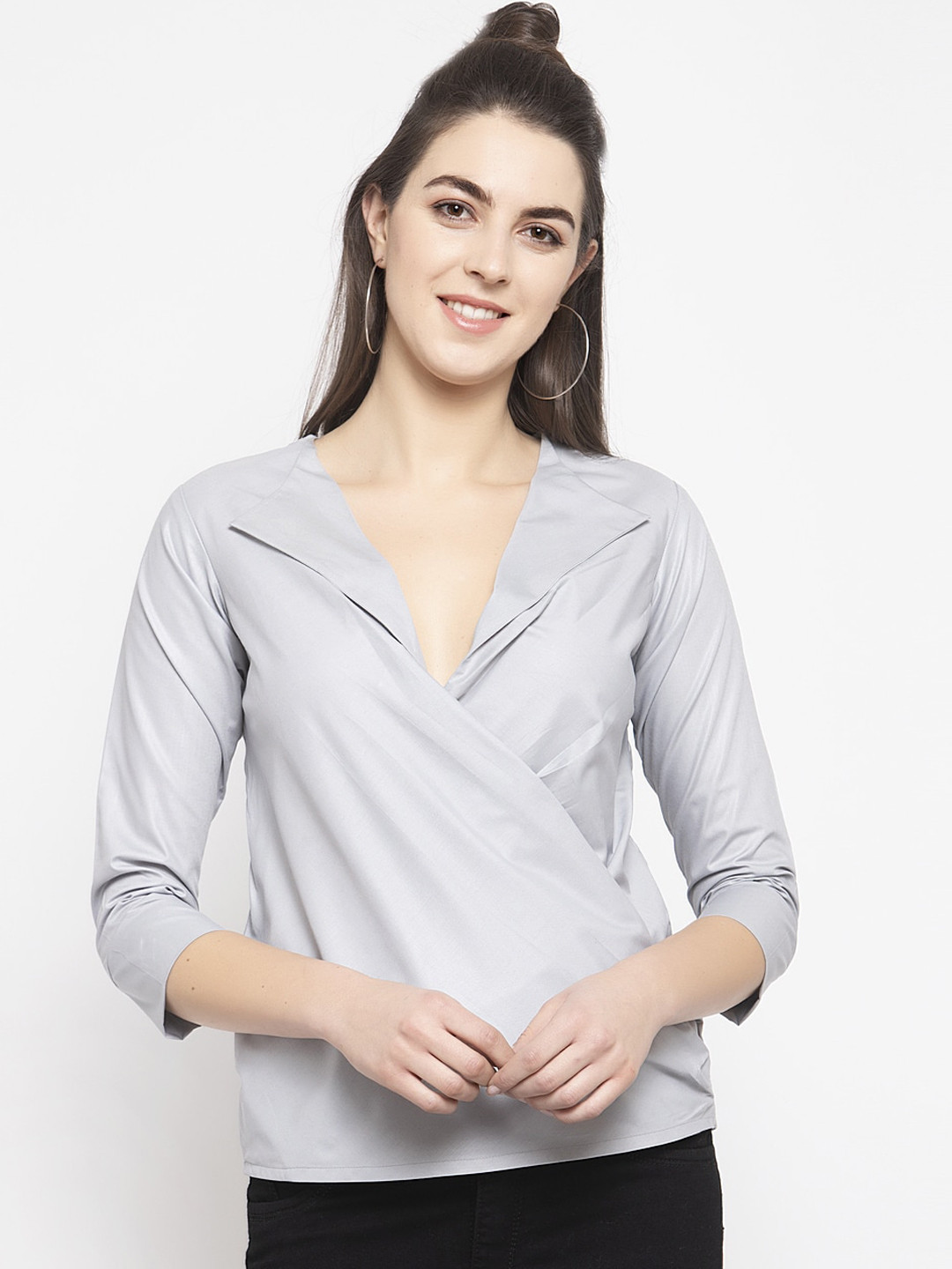 Buy EMBLAZE Grey Wrap Top Tops for Women 13693468 Myntra