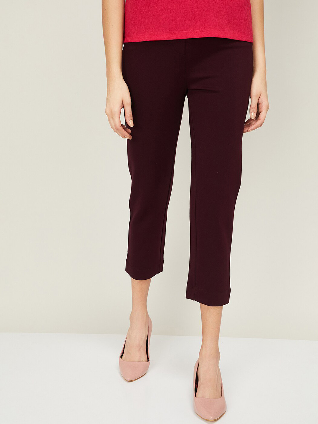 burgundy slacks women's
