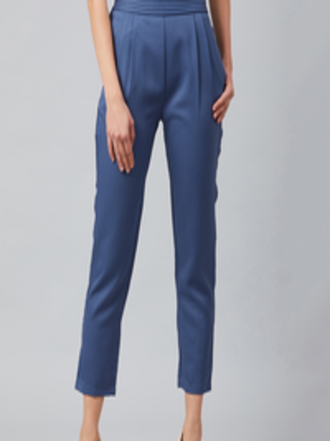 Buy Marie Claire Women Blue Regular Fit Solid Regular Trousers ...