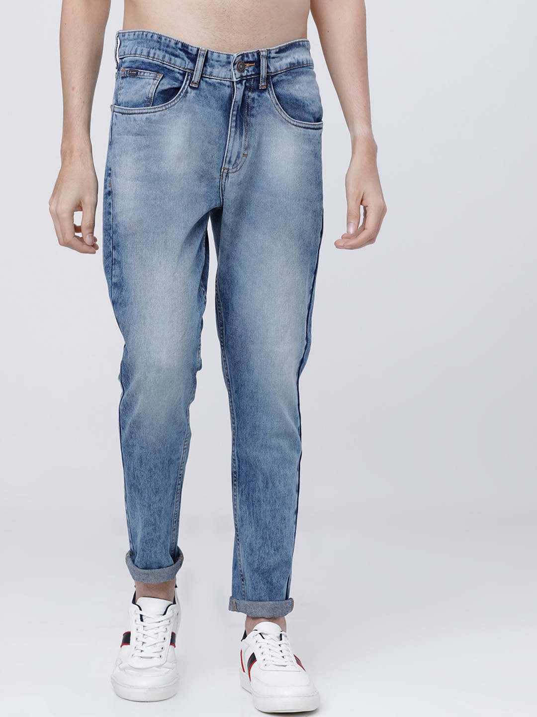 Buy HIGHLANDER Men Blue Tapered Fit Mid Rise Clean Look Stretchable ...