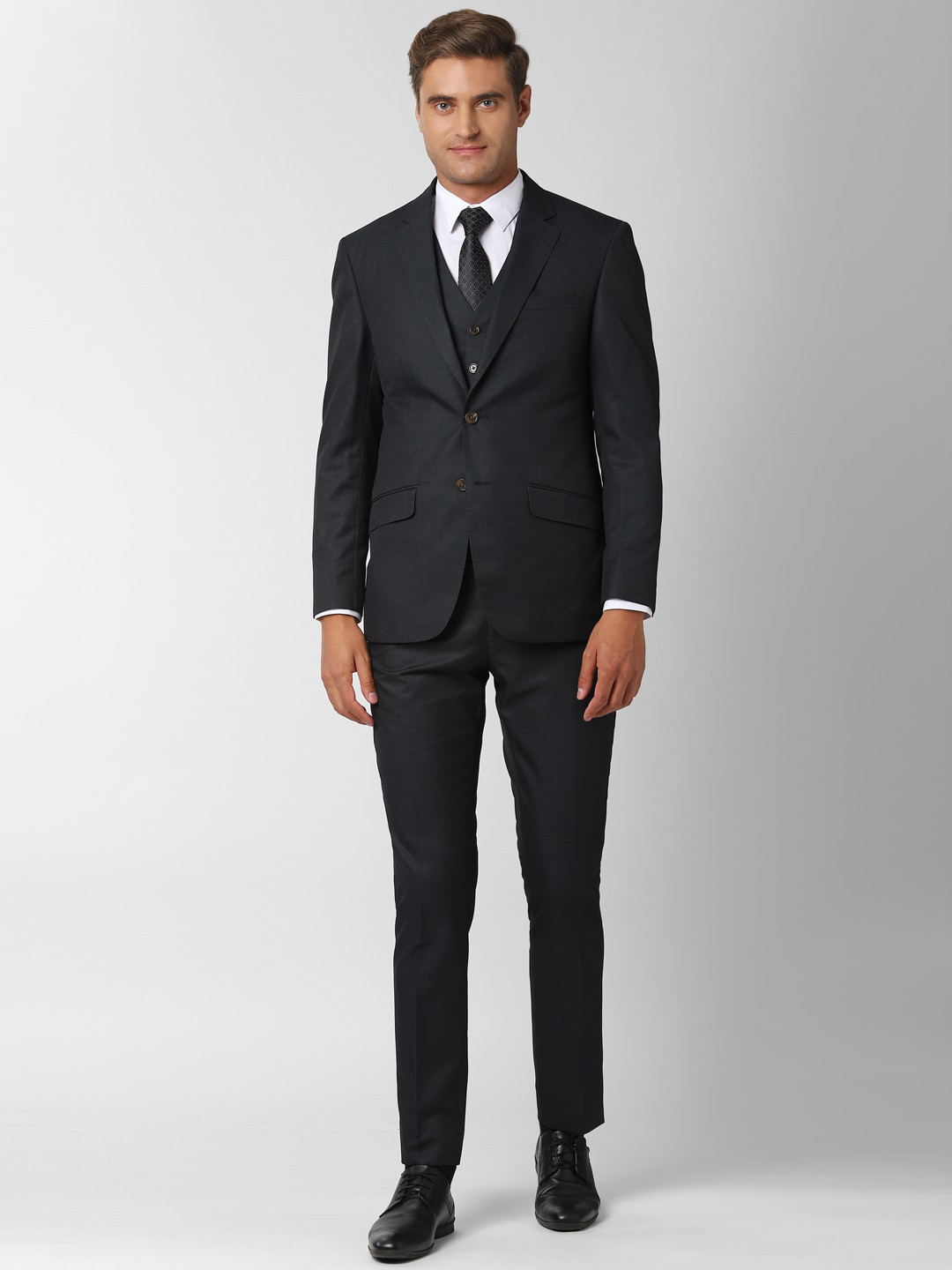 Buy Peter England Men Black Solid Slim Fit Single Breasted Formal Three