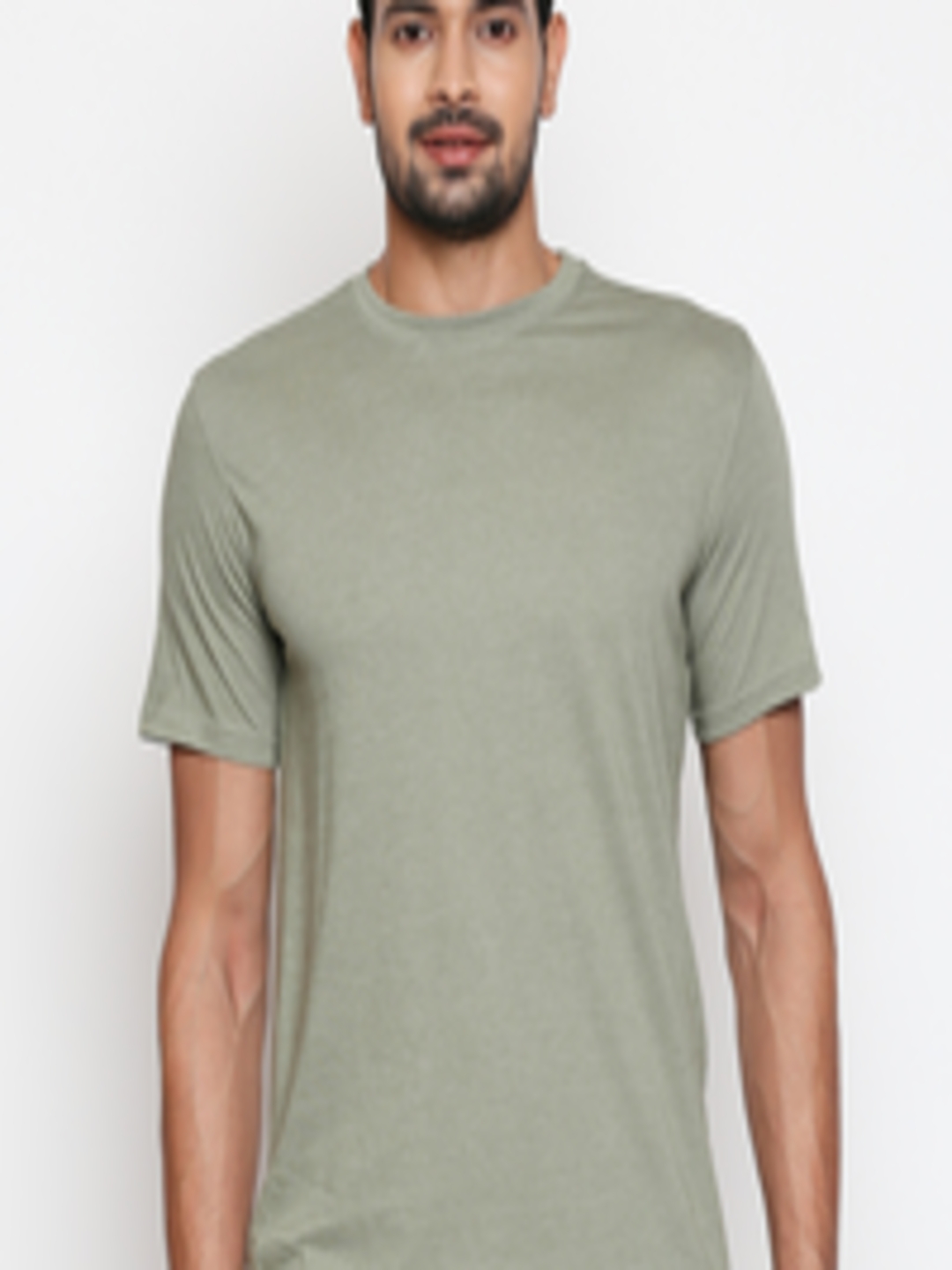 Buy BYFORD By Pantaloons Men Olive Green Solid Round Neck T Shirt ...