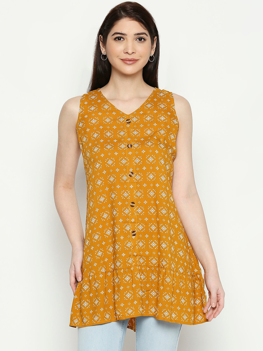Buy People Women Yellow & White Printed Tunic Tunics for Women