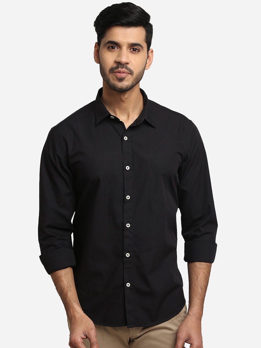 Buy Greenfibre Men Black Slim Fit Solid Casual Shirt - Shirts for Men ...