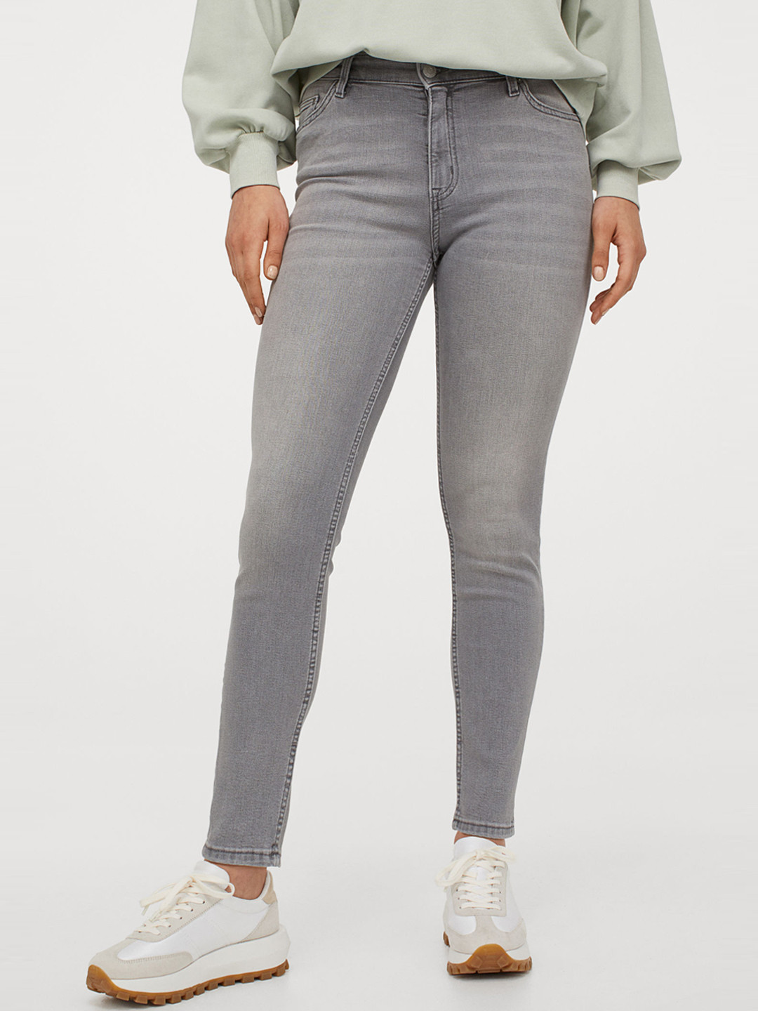 Buy H&M Women Grey Solid Stretch Trousers Trousers for Women 13713146