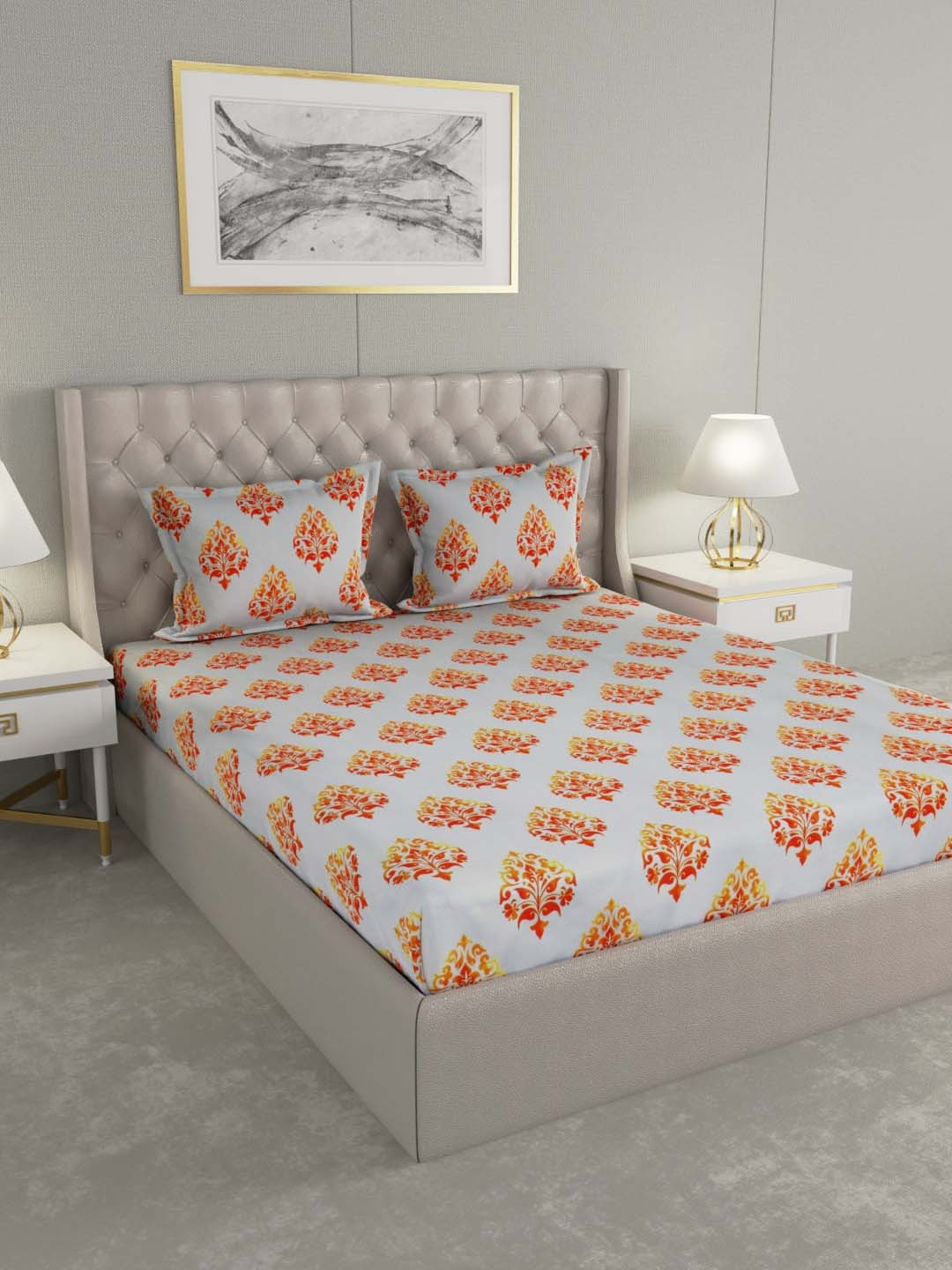 Buy Raymond Home Grey Ethnic Motifs TC Cotton 1 Queen Bedsheet With 2