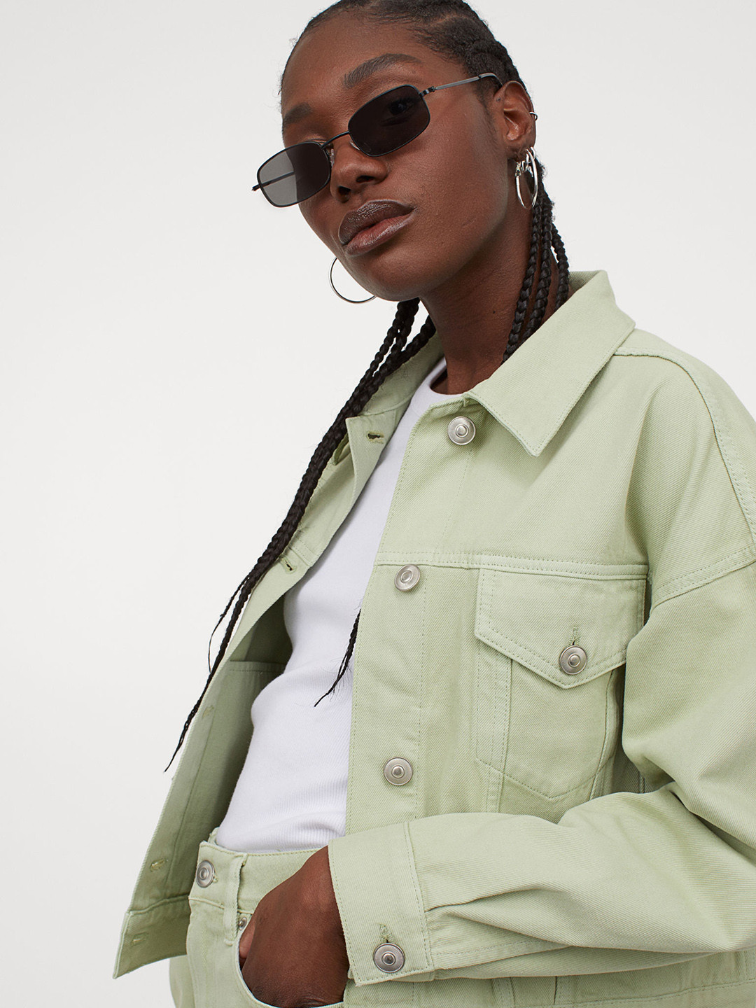 Buy H&M Women Green Solid Denim Jacket Jackets for Women 13713026 Myntra