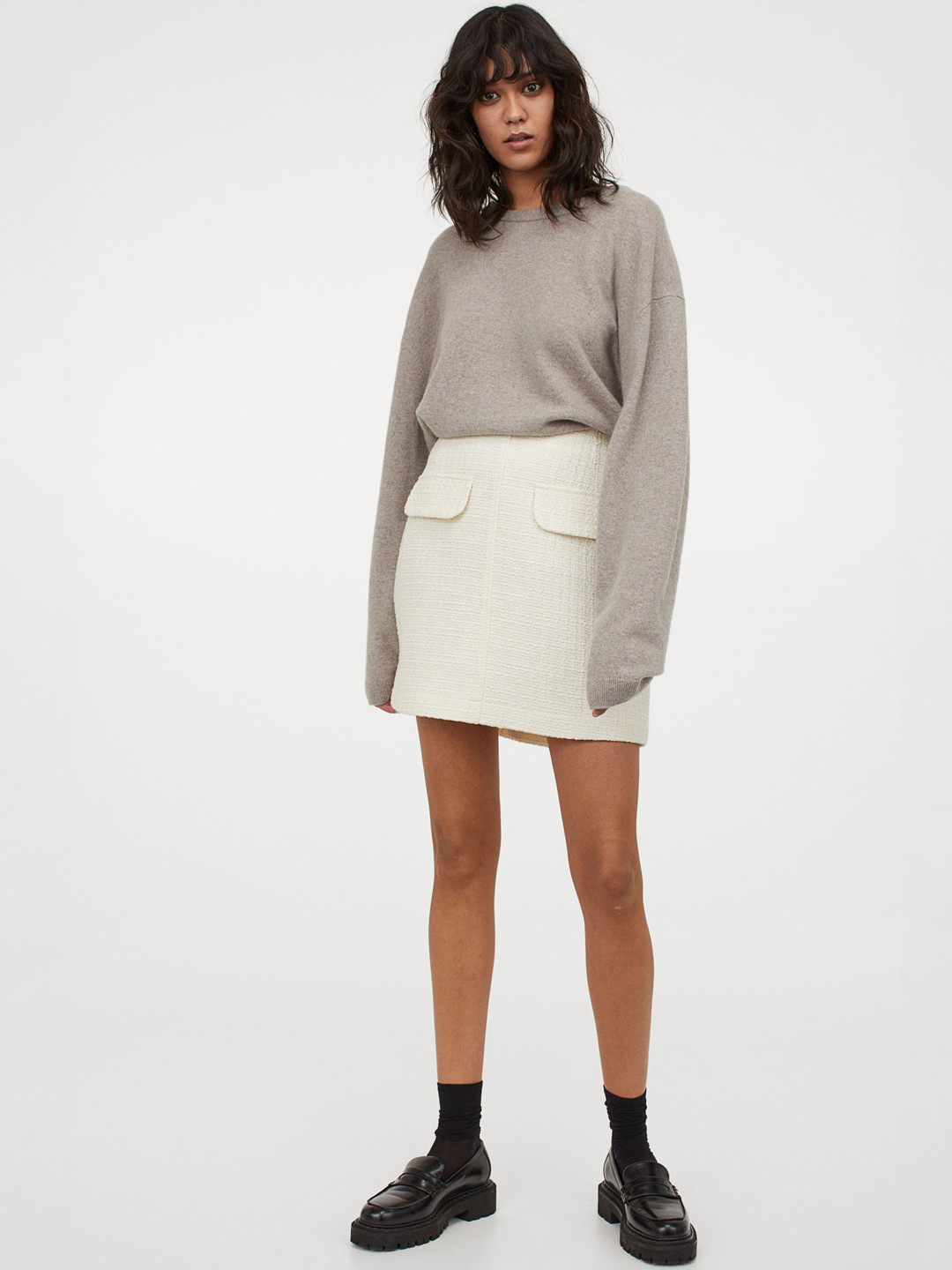 Buy H&M Women White Solid Boucl Mini Skirt Skirts for Women 13712974