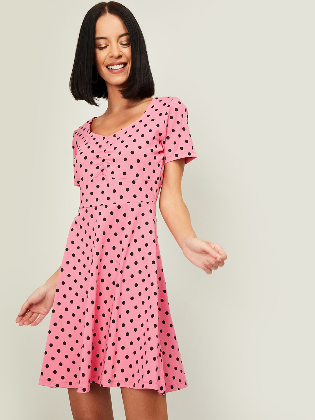 Buy Ginger By Lifestyle Women Pink Printed Fit And Flare Dress