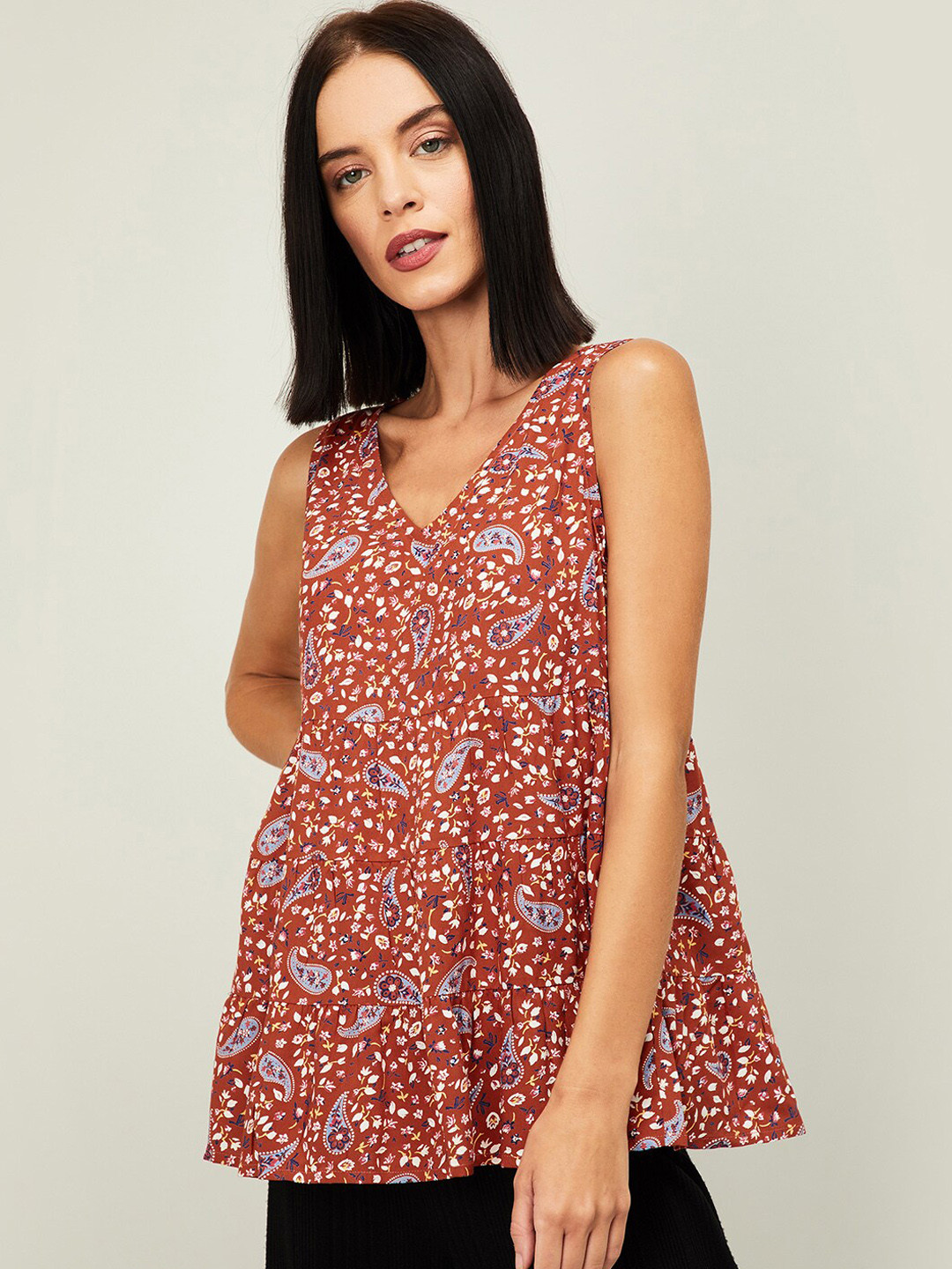 Buy CODE By Lifestyle Women Burgundy Printed A Line Top Tops for