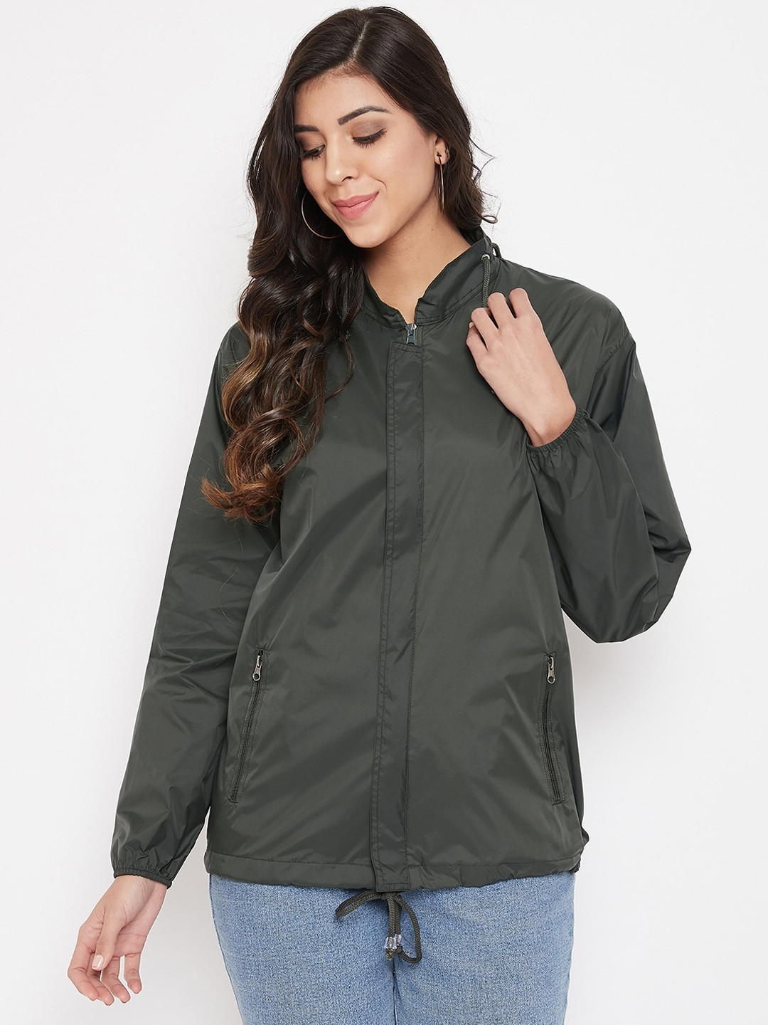 Buy Okane Women Olive Green Solid Rain Jacket Rain Jacket for Women