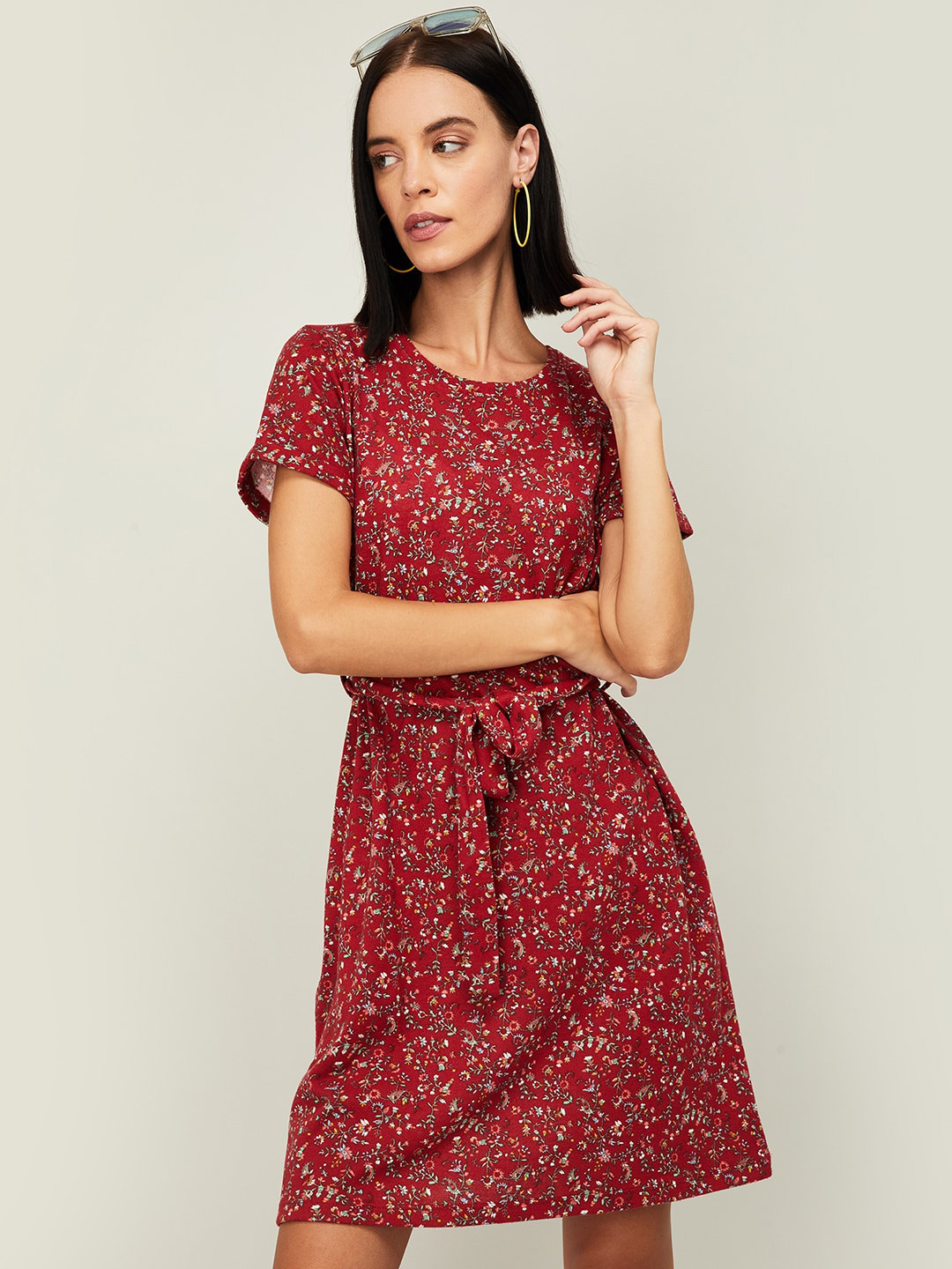 Buy Fame Forever By Lifestyle Women Red Printed Fit And Flare Dress