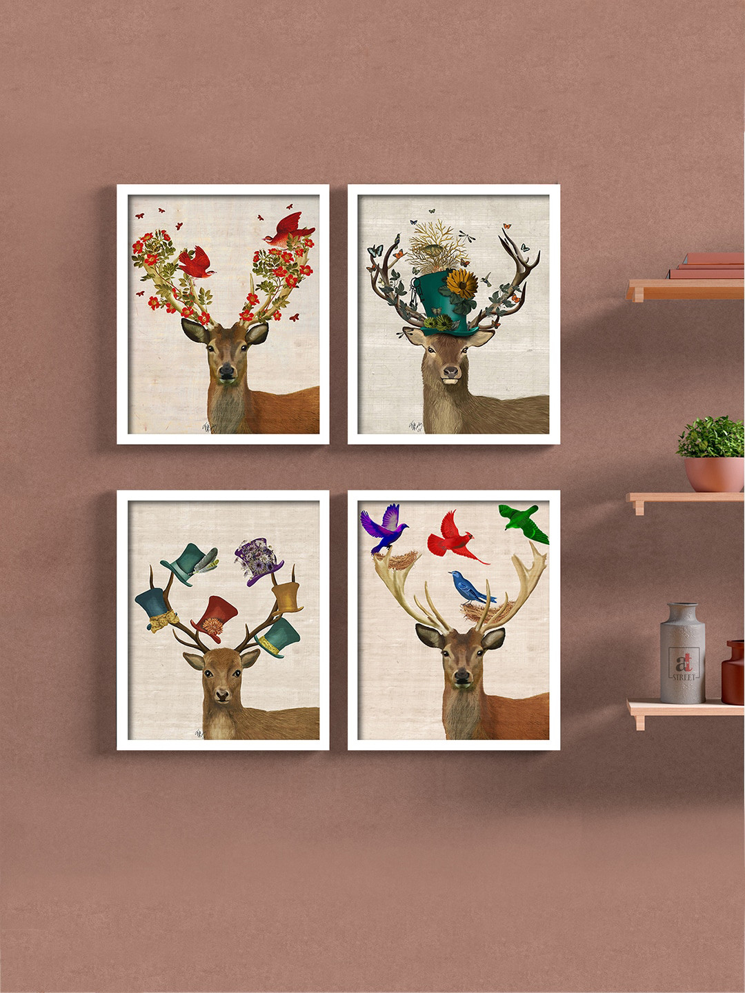 Buy Art Street Set Of 4 Green & Brown Printed Framed Wall Art Wall