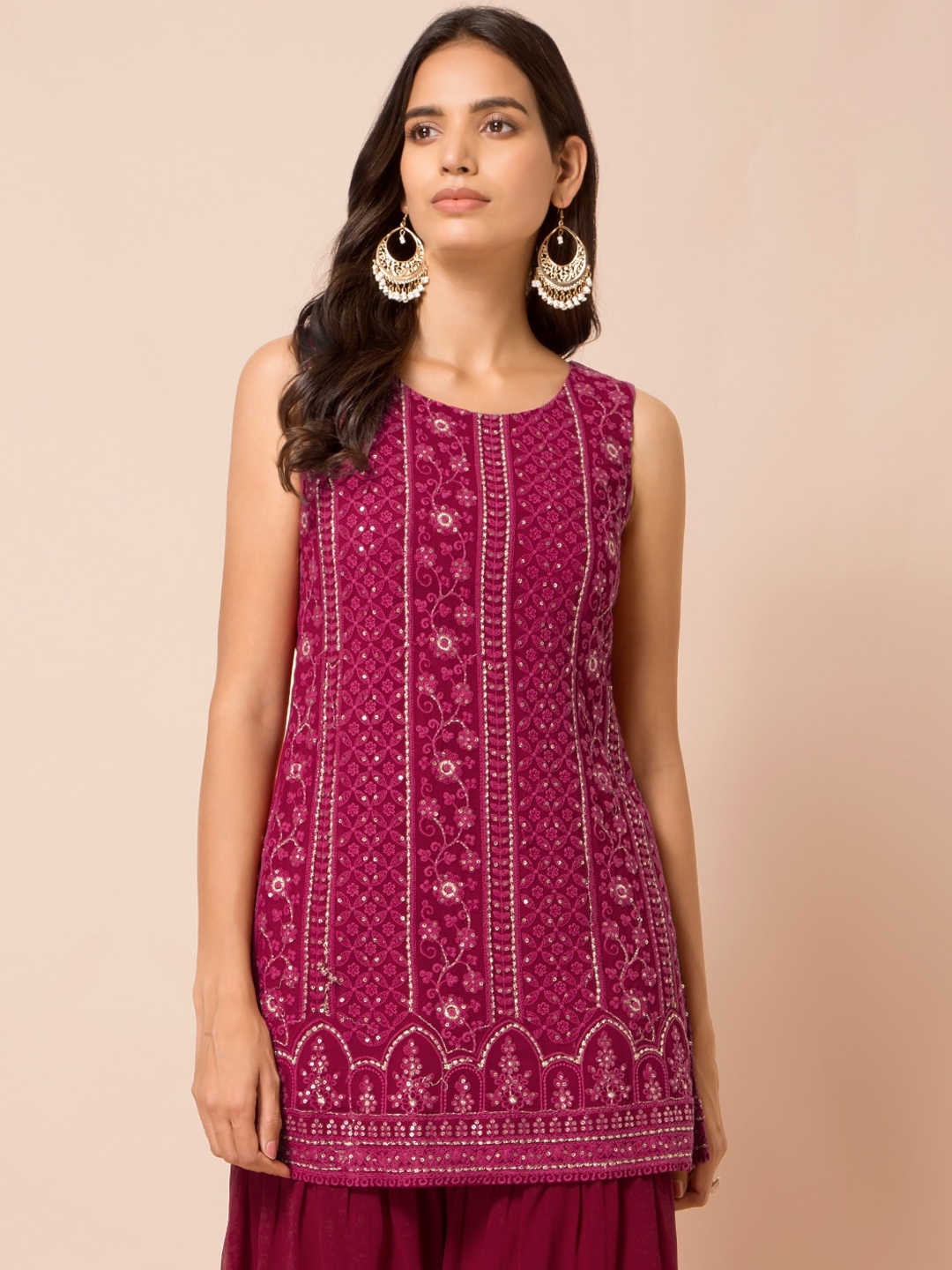maroon chikan kurti