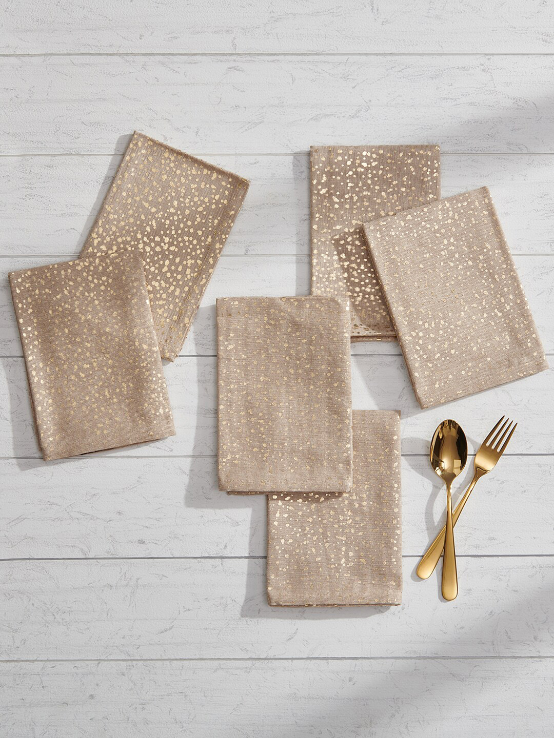 Buy Pure Home And Living Set Of 6 Brown & Gold Toned Printed Table