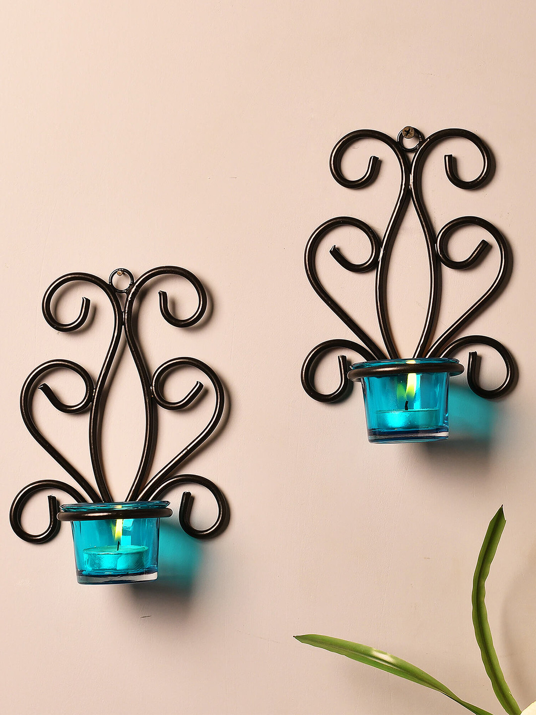 Buy Homesake Set Of 2 Black And Turquoise Blue Wall Sconce With Glass