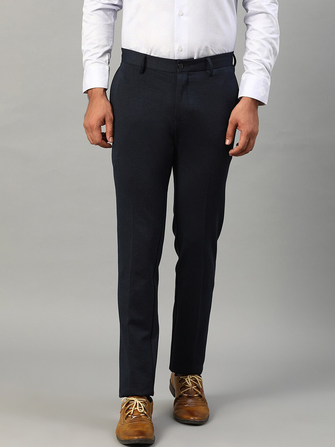 Buy HARSAM Men Navy Blue Slim Fit Solid Formal Trousers - Trousers for ...