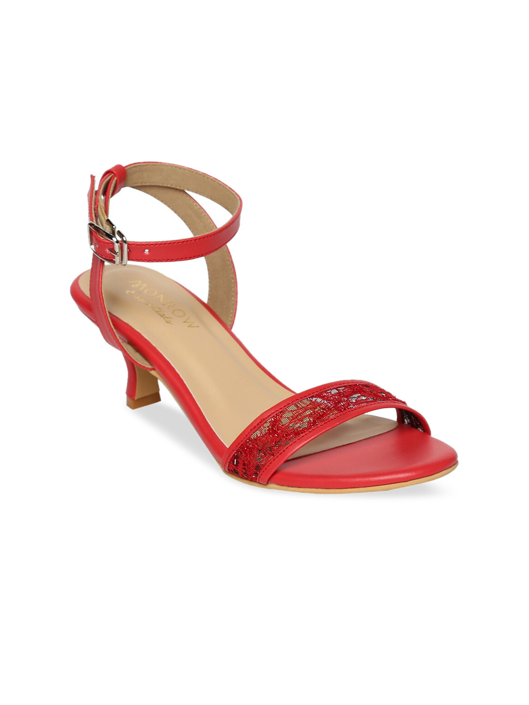 Buy Monrow Women Red Woven Design Sandals Heels for Women 13740864